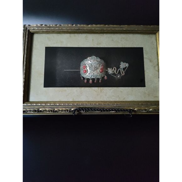 OLD Tibet Silver Hairpin Inlaid Red Coral & Gray Sapphire Dragon in Shadowbox - Picture 4 of 9